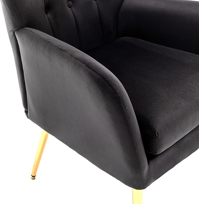 US Pride Furniture Modern Accent Chair with Ergonomic High Wingback, Microfiber Upholstered Armchair with Metal Legs for Living Room, Bedroom, Office or Vanity, Black - LeafyLoom