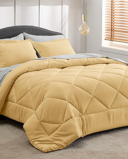 Bedsure Yellow Twin Comforter Set - 5 Pieces Reversible Twin Bed in a Bag, Extra Long Twin Bed Set with Comforters, Sheets, Pillowcase & Sham, Twin Bedding Sets for College - LeafyLoom
