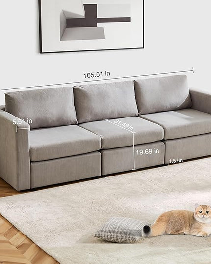 Sweetcrispy Convertible Modular Sectional Sofa, 3 Seat Sectional Couches for Living Room, Basic Shape Modern Fabric Modular Sofa Sleeper with Double Chaise for Home, Apartment, Dorm, Grey - LeafyLoom