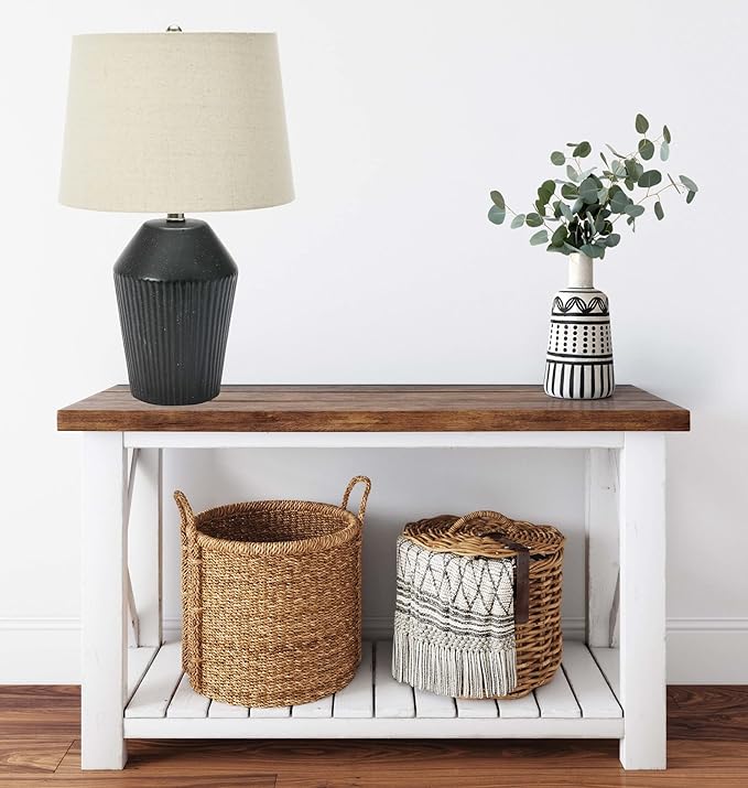Creative Co-Op 13" Round Stoneware Desk Lamp, Black - LeafyLoom