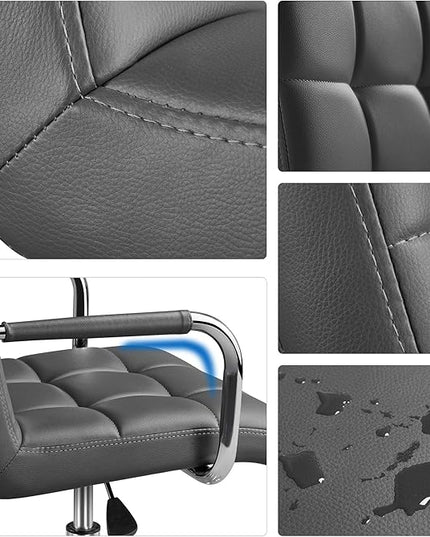 Yaheetech Mid Back Desk Chair, PU Leather Office Task Chair with Armrests/Large Seat, Adjustable Chair with Wheels, Grey - LeafyLoom