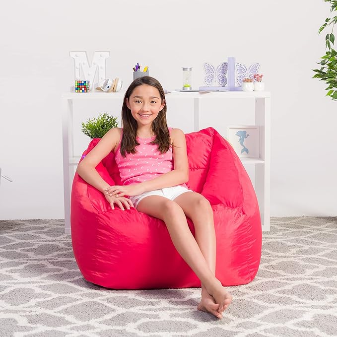 Posh Creations Structured Comfy Seat for Playrooms and Bedrooms, Large Bean Bag Chair, Coronado Chair, Red - LeafyLoom