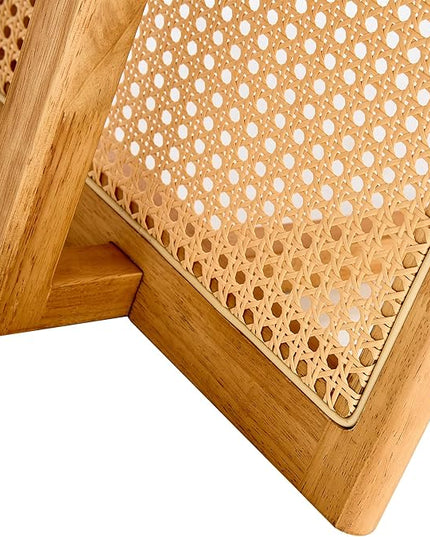 Rattan Coffee Table Rectangular Solid Wood Coffee Table with Cross Table Legs for Living Room Furniture - LeafyLoom