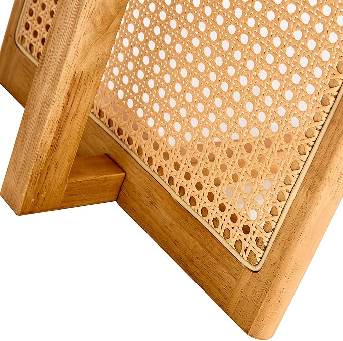 Rattan Coffee Table Rectangular Solid Wood Coffee Table with Cross Table Legs for Living Room Furniture - LeafyLoom