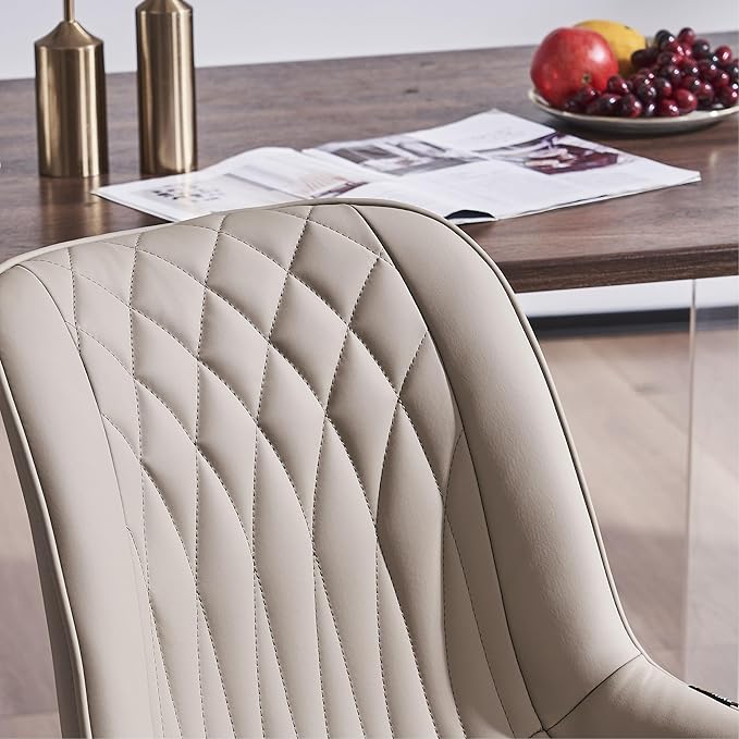 YOUNIKE Khaki Dining Chairs set of 2 with High Backs Mid Century Modern Kitchen & Dining Room Chairs PU Faux Leather Upholstered sillas de comedor Comfortable Large Padded Accent Chair with Metal Legs - LeafyLoom