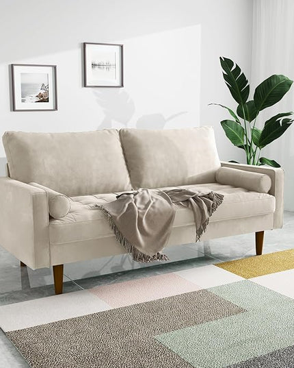 Velvet Furniture for Small Spaces, Mid-Century Modern Loveseats for Living Room, Love Seat Couch Sofas, 70 Inches, Beige - LeafyLoom
