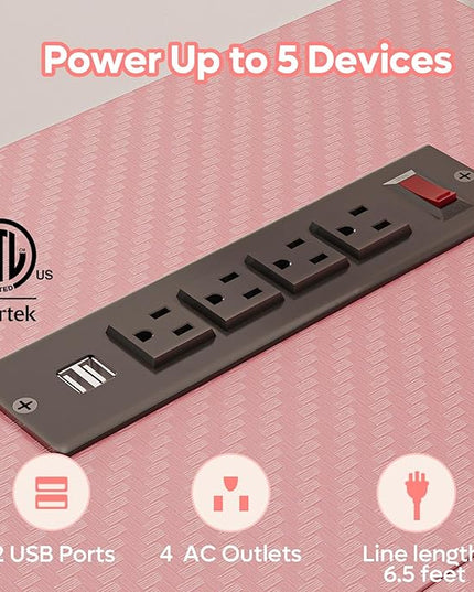 Bestier Gaming Desk with Power Outlets,42 LED Small Corner Computer Desk with Reversible Storage Shelves,L Shaped Desk with Hooks Workstation Desk for Office and Bedroom,Pink Carbon Fiber - LeafyLoom