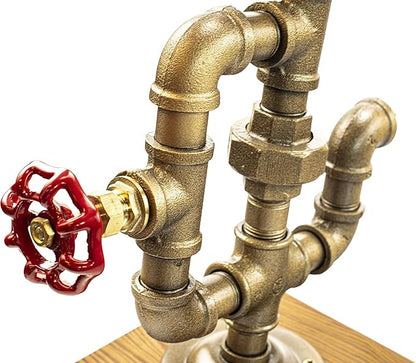Steampunk Lamp with Dimmer, Dimmable Loft Style Industrial Vintage Antique Style Light with Bulb, Wood Base with Iron Piping Desk Lamp, Retro Desk Lamp LL-034 - LeafyLoom