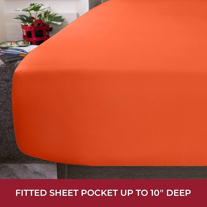 Mellanni RV Short Queen Sheets - 4 PC Iconic Collection Bedding Sheets & Pillowcases - Hotel Luxury, Extra Soft, Cooling Bed Sheets - Deep Pocket up to 10 inch (RV/Short Queen, Poppy Orange) - LeafyLoom