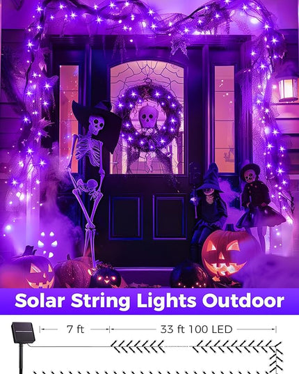 Minetom 2 Pack Solar Halloween Lights Outdoor, Total 80FT 200 LED Halloween String Lights with 8 Modes, Halloween Decoration Outdoor, Waterproof Solar String Lights for Outside Tree Yard Party, Purple Minetom