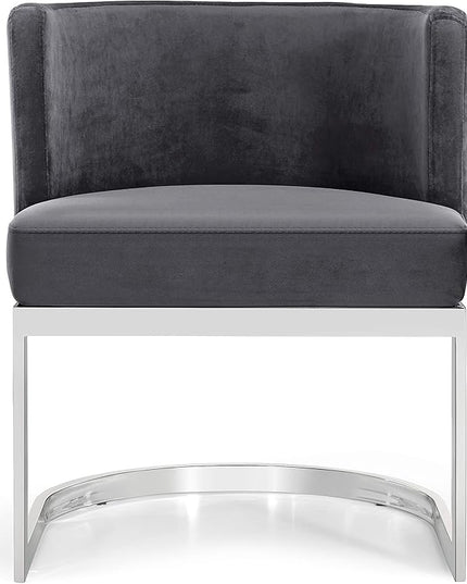 Meridian Furniture Gianna Collection Modern | Contemporary Velvet Upholstered Dining Chair with Polished Chrome Metal Frame, 24" W x 22" D x 29.5" H, Grey - LeafyLoom