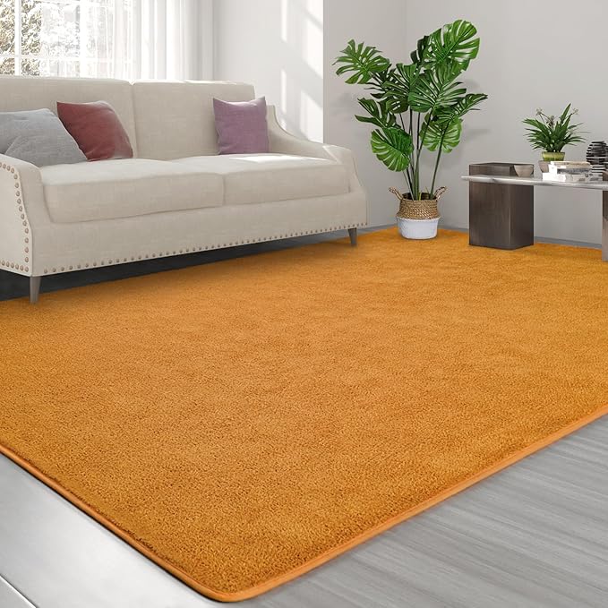 Area Rugs for Bedroom Living Room, 5x8 Orange Super Soft Comfy Thickened Memory-Foam Indoor Carpets, Modern Aesthetic Minimalist Carpet for Boys Girls Adults Apartment Nursery Home Décor - LeafyLoom