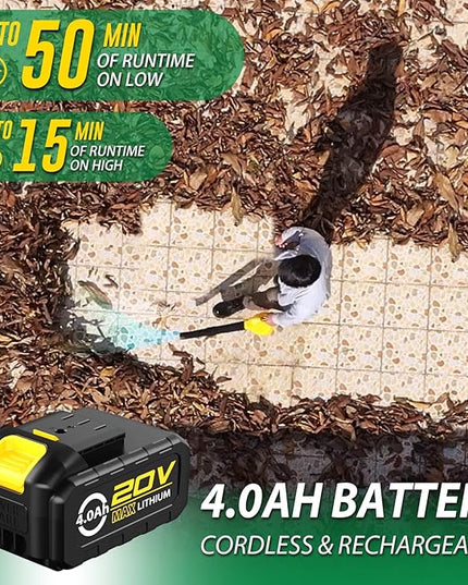 Cordless Leaf Blower Battery Powered: 20V Electric Leaf Blower with Charger and 4.0Ah Battery - Lightweight Small Blower Battery Operated for Driveway | Patio | Garage - LeafyLoom