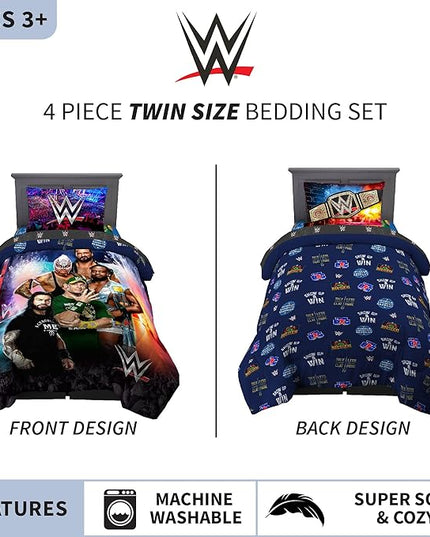 Franco Kids Bedding Super Soft Comforter and Sheet Set, 4 Piece Twin Size, WWE - LeafyLoom