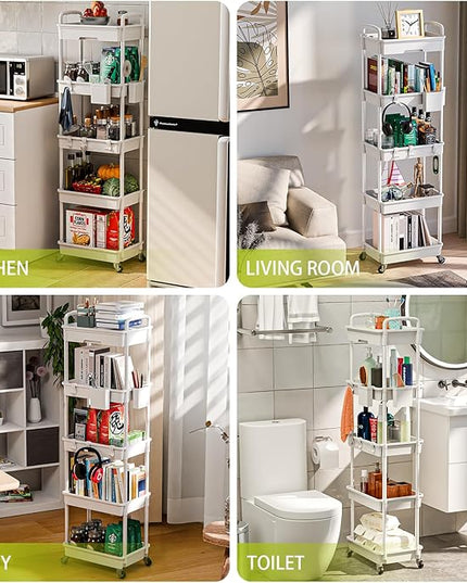 5 Tier Small Rolling Cart Organizer,Bathroom Cart Organizers with Wheels Laundry Room Organization Mobile Shelving Unit Utility Cart Storage Shelves Multi-Functional for Office, Home(White) - LeafyLoom