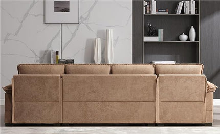 Symmetrical Modular Sectional Sofa with Chaise Lounge, 6 Seater Fabric Upholstered Cloud Couch, U Shaped Oversized Sleeper Sofa&Couches with Thicked Cushion & Detackable Backrest Living Room - LeafyLoom