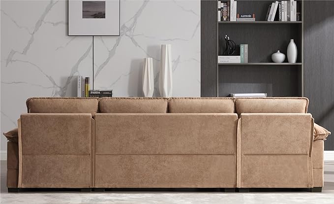Symmetrical Modular Sectional Sofa with Chaise Lounge, 6 Seater Fabric Upholstered Cloud Couch, U Shaped Oversized Sleeper Sofa&Couches with Thicked Cushion & Detackable Backrest Living Room - LeafyLoom