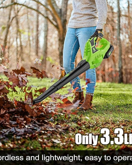 Leaf Blower Cordless,4.0Ah 21V Handheld Electric Leaf Blower with Battery and Charger, 2 Speed Mode, Lightweight Battery Powered Blowers for Lawn Care, Patio, Yard, Sidewalk,Snow Blowing - LeafyLoom
