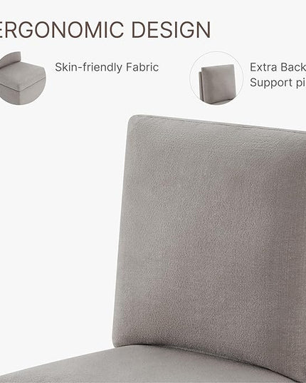 Upholstered Dining Chair with Casters Armless Modern Rolling Design for Diningroom Bedroom Livingroom Reading Room, Set of 2, Beige Gray - LeafyLoom