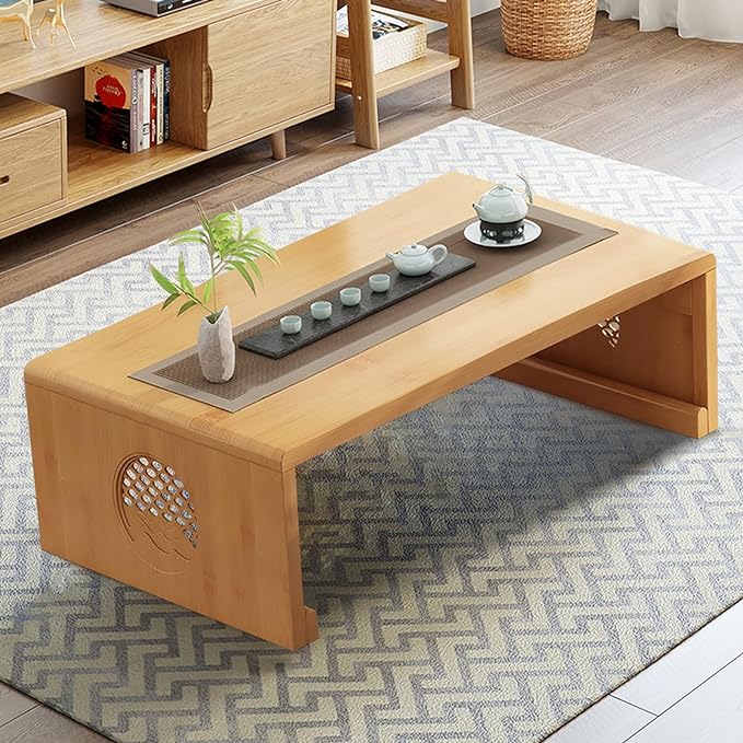 Folding Coffee Table Foldable Japanese Floor Table Low Table for Living Room,Dining Room,Tea,Tatami,Home Decoration (Log Color 47.24 * 19.68 * 12.2 INCH) - LeafyLoom