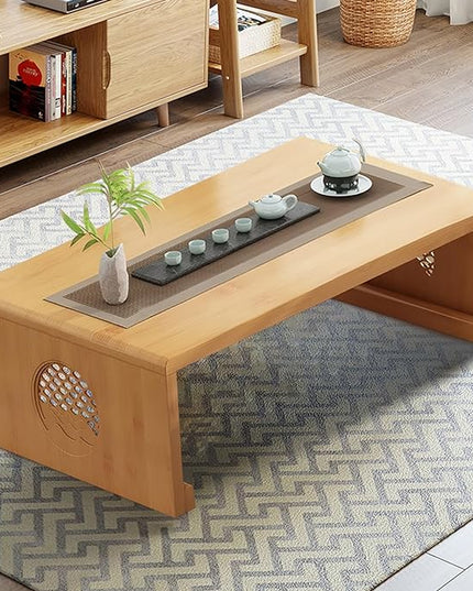 Folding Coffee Table Foldable Japanese Floor Table Low Table for Living Room,Dining Room,Tea,Tatami,Home Decoration (Log Color 39.37 * 19.68 * 12.2 INCH) - LeafyLoom