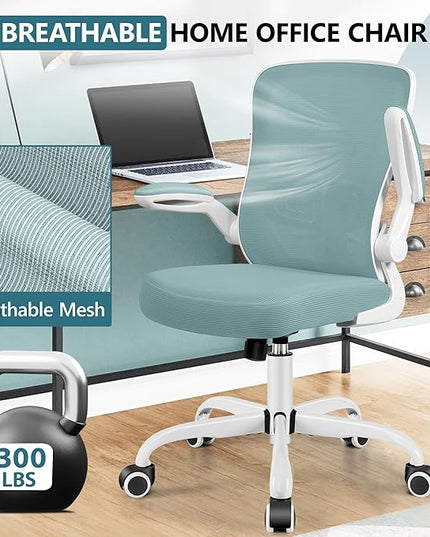 MINLOVE Office Chair Ergonomic Desk Chair with Adjustable Lumbar Support and Height, 90° Flip-up Armrests, Ergo Desk Chairs with Wheels, 360° Swivel Mesh Chair, Home Work Use (Light Blue) - LeafyLoom