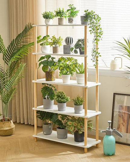IBUYKE 5-Tier Wooden Open Bookcase - Modern Freestanding Bookshelf Storage Organizer,Standing Shelf Units,Multifunctional Display Stand for Bedroom, Living Room & Home Office,White WBC005W - LeafyLoom