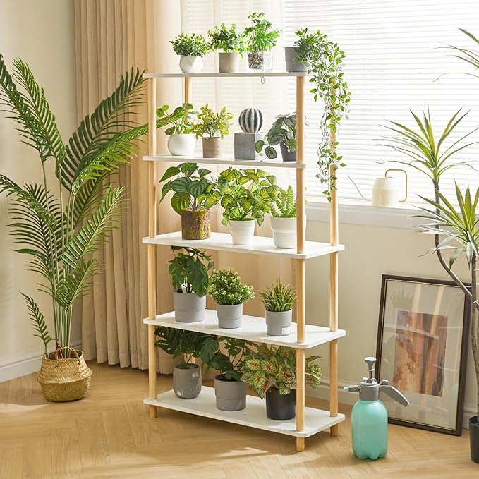 IBUYKE 5-Tier Wooden Open Bookcase - Modern Freestanding Bookshelf Storage Organizer,Standing Shelf Units,Multifunctional Display Stand for Bedroom, Living Room & Home Office,White WBC005W - LeafyLoom