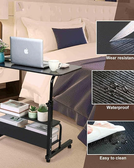 Adjustable Height Mobile Computer Desk for Small Space Rolling Desk with Wheels Desk Home Office Study Desk Portable for Bedrooms Work Desk Size 31.5x15.7 Inch Black with Storage Gaming Table B - LeafyLoom