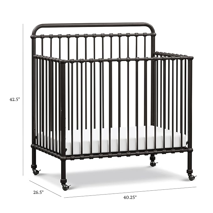 NAMESAKE Winston 4-in-1 Convertible Mini Metal Crib in Vintage Iron, Greenguard Gold Certified - LeafyLoom