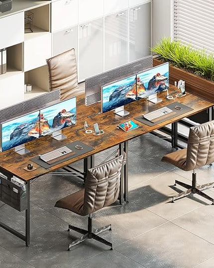 AODK 48 inch Small Computer Desk with Power Outlet for Small Spaces Home Office Student Laptop PC Writing Desks with Storage Bag Headphone Hook, Vintage - LeafyLoom