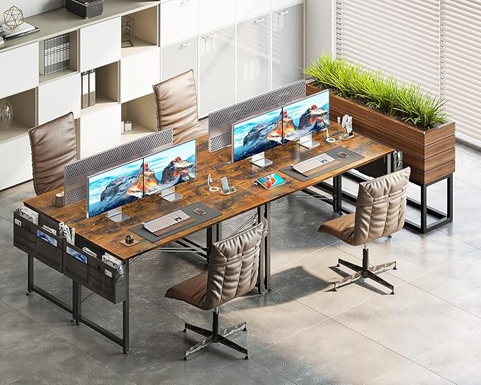 AODK 48 inch Small Computer Desk with Power Outlet for Small Spaces Home Office Student Laptop PC Writing Desks with Storage Bag Headphone Hook, Vintage - LeafyLoom