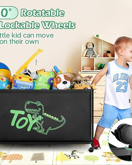 MISSLO Large Toy Box with Wheels Big Toy Chest for Kids Organizer Toy Storage Bin, 124L, Black - LeafyLoom