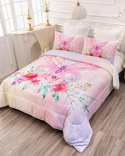 CVHOUSE Butterfly Comforter Set,Luxurious Blue Butterfly Bedding Set for Kids Teens,Blue Butterflies Comforter Butterflies Duvet Set Room Decor Quilt Set Full Size - LeafyLoom