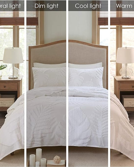 Madison Park Tufted Chenille Cotton Comforter, All Season Bedding Set, Matching Shams, Bahari, Coastal Palm Leaf Off White King/Cal King(104"x92") 3 Piece - LeafyLoom