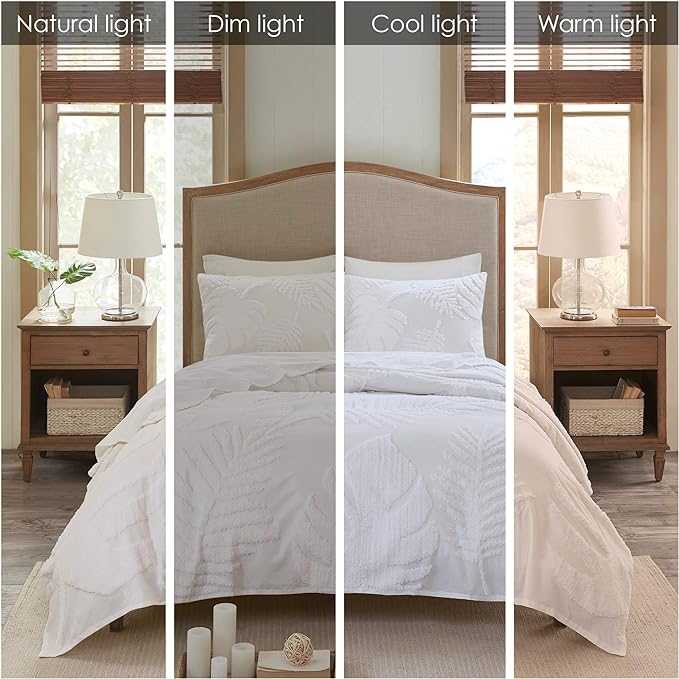 Madison Park Tufted Chenille Cotton Comforter, All Season Bedding Set, Matching Shams, Bahari, Coastal Palm Leaf Off White King/Cal King(104"x92") 3 Piece - LeafyLoom