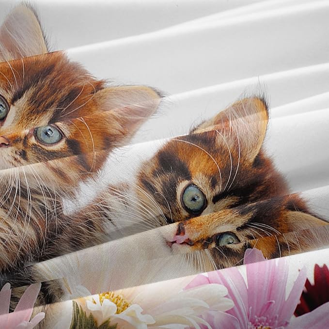 Cat Comforter Set Twin Size for Kids Pink Flowers Cats 3Pcs Bedding Set for boys and Girls (1Summer Comforter+ 2 Pillowcases) Lovely Animal Pets Duvet Set - LeafyLoom