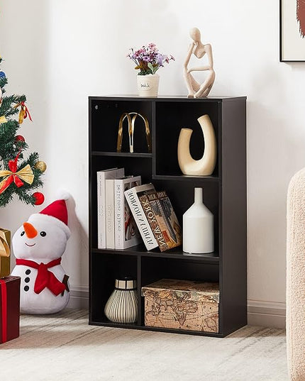 VECELO 5 Cube Modern Bookcases, Fits Tallest Hardcovers, Vertical or Horizontal Use Available, 31 Inch High Cubby Storage Organizer, Suit for Living Room, Bedroom, Children Room, Black - LeafyLoom