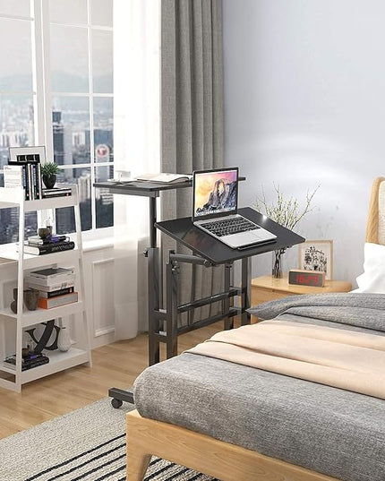 sogesfurniture Mobile Standing Desk Laptop Workstation on Wheels, Adjustable Computer Desk for Standing or Sitting, Black 101-BK - LeafyLoom