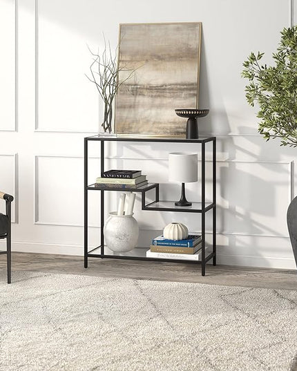 Henn&Hart 36" Tall Rectangular Bookcase in Blackened Bronze, for Home Office, Living Room - LeafyLoom