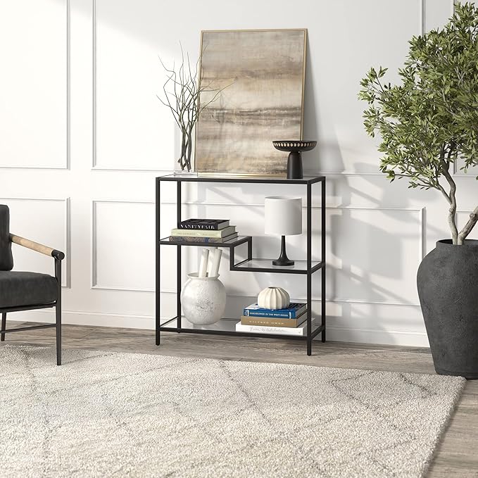 Henn&Hart 36" Tall Rectangular Bookcase in Blackened Bronze, for Home Office, Living Room - LeafyLoom