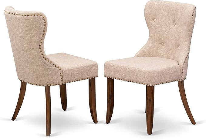 East West Furniture AMSI3-AWA-04 3 Piece Dining Set for Small Spaces Contains a Round Kitchen Table with Pedestal and 2 Light Tan Linen Fabric Parson Chairs, 36x36 Inch - LeafyLoom