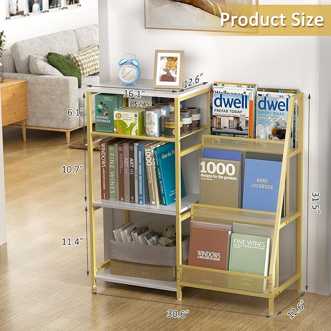 Vintage Bookshelf, Wooden Kids Bookshelf with 3-Tier Ladder Book Display Rack, Small Book Shelf Library Bookcase Storage Organizer, Short Wide Small Bookshelf Bookcase for HomeOffice - LeafyLoom