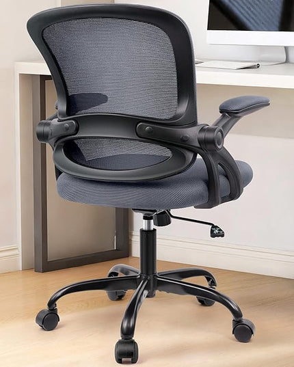 KERDOM Office Chair, Ergonomic Desk Chair, Mesh Computer Chair Height Adjustable, Comfy Swivel Task Chair with Wheels and Flip-up Arms - LeafyLoom