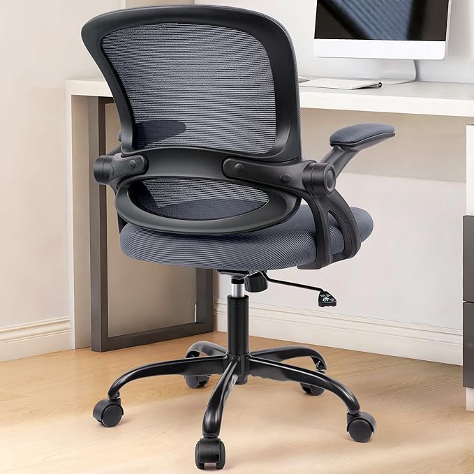 KERDOM Office Chair, Ergonomic Desk Chair, Mesh Computer Chair Height Adjustable, Comfy Swivel Task Chair with Wheels and Flip-up Arms - LeafyLoom