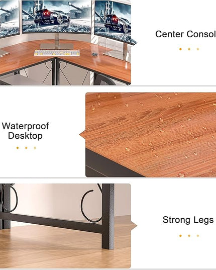 VECELO 59"x59" L Shaped Desk for Computer Gaming Multi-Usage Long 2 Person Table for Home Office Sturdy Writing Workstation, Easy Assembly/Saving Space, Rustic Brown - LeafyLoom