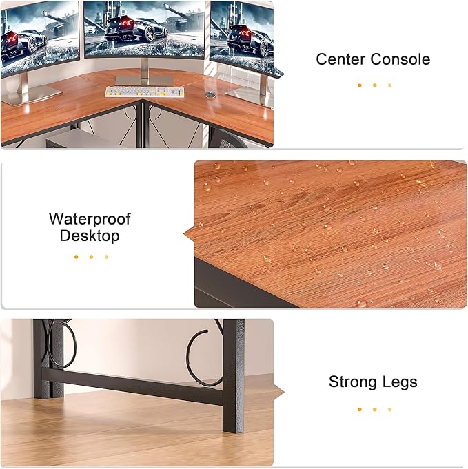 VECELO 59"x59" L Shaped Desk for Computer Gaming Multi-Usage Long 2 Person Table for Home Office Sturdy Writing Workstation, Easy Assembly/Saving Space, Rustic Brown - LeafyLoom