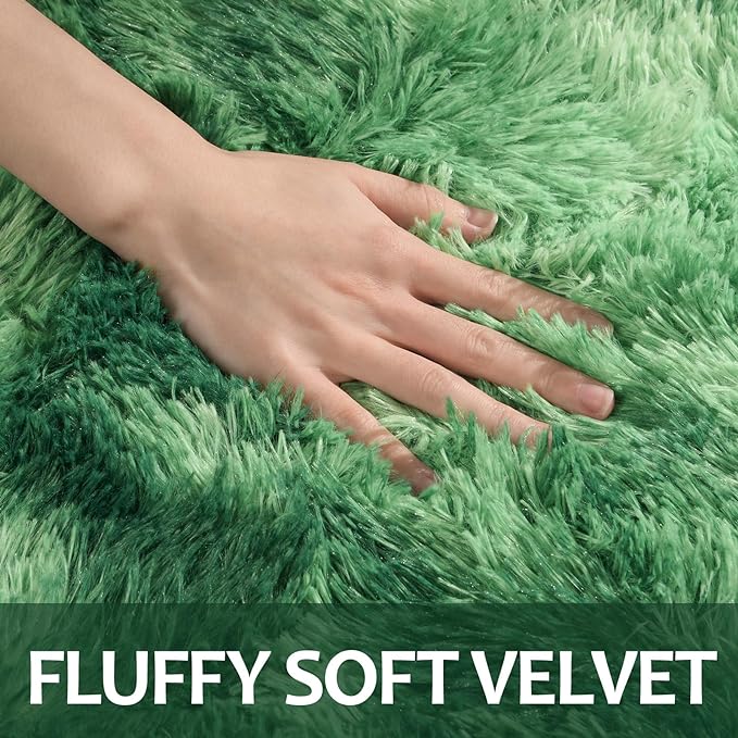 6x9 Large Area Rugs for Living Room, Super Soft Fluffy Modern Bedroom Rug, Tie-Dyed Green Indoor Shag Fuzzy Carpets for Girls Kids Nursery Room Home Decor - LeafyLoom