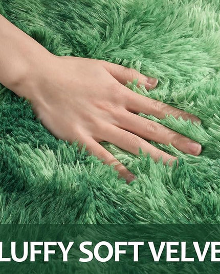 4x6 Large Area Rugs for Living Room, Super Soft Fluffy Modern Bedroom Rug, Tie-Dyed Green Indoor Shag Fuzzy Carpets for Girls Kids Nursery Room Home Decor - LeafyLoom