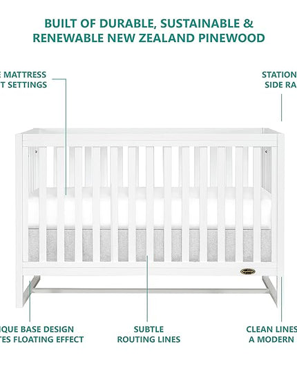Arlo 5-in-1 Convertible Crib in White, JPMA Certified, 3 Mattress Height Settings, Non-Toxic Finish, Made of Sustainable and Sturdy Pinewood - LeafyLoom